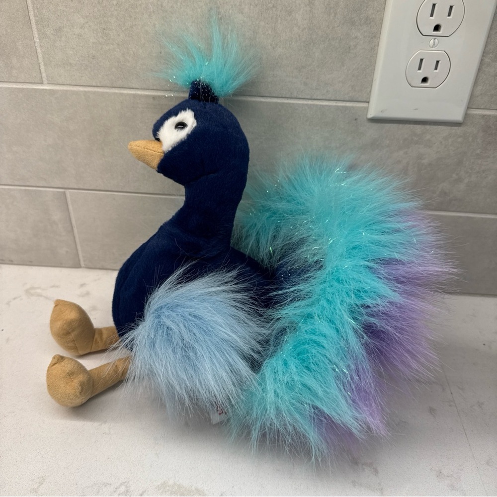 Aurora World Plush Peacock Toy with Blue and Teal Feathers 9” - Picture 4 of 9